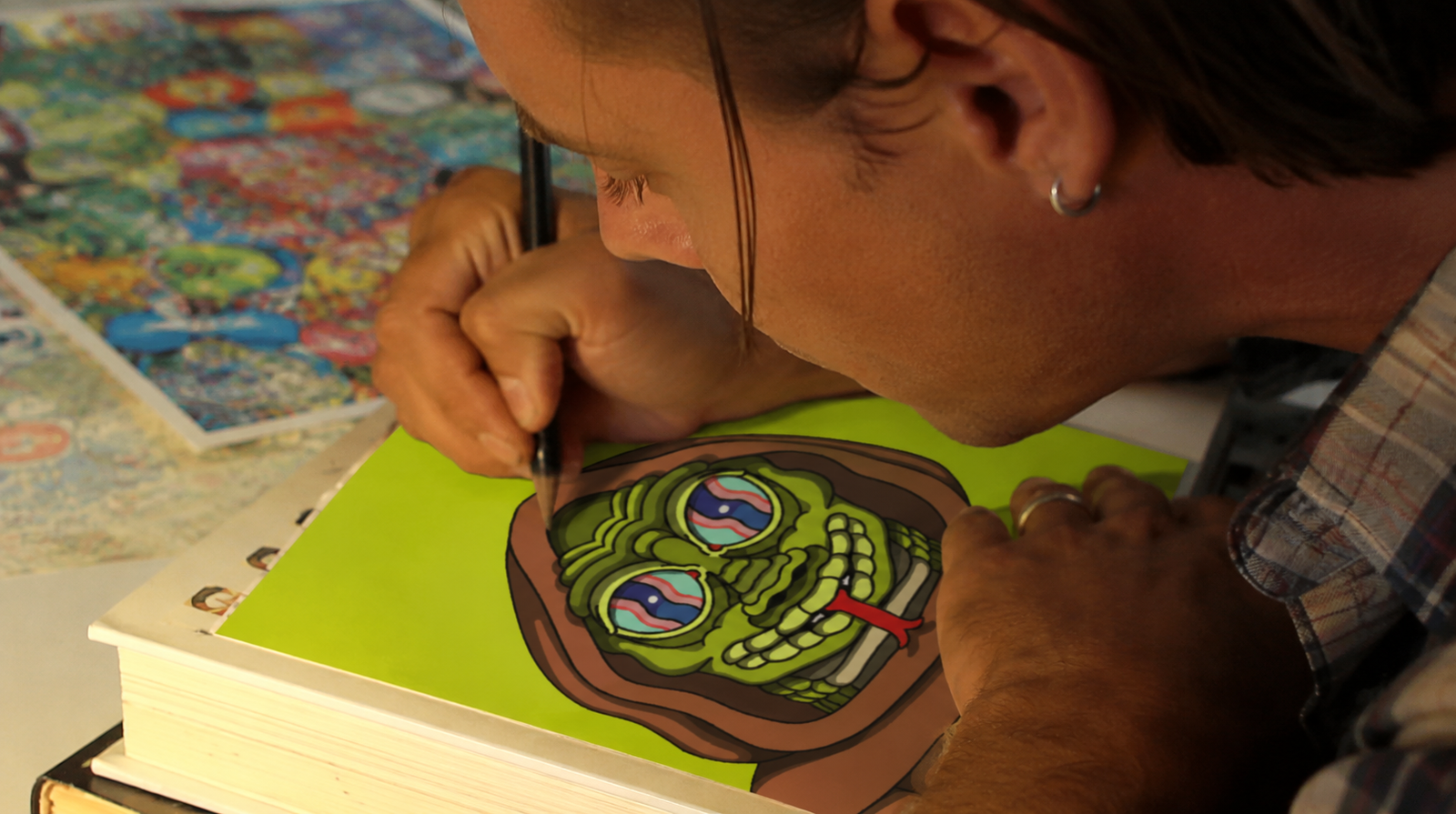 Secret Lizard Hood art being drawn